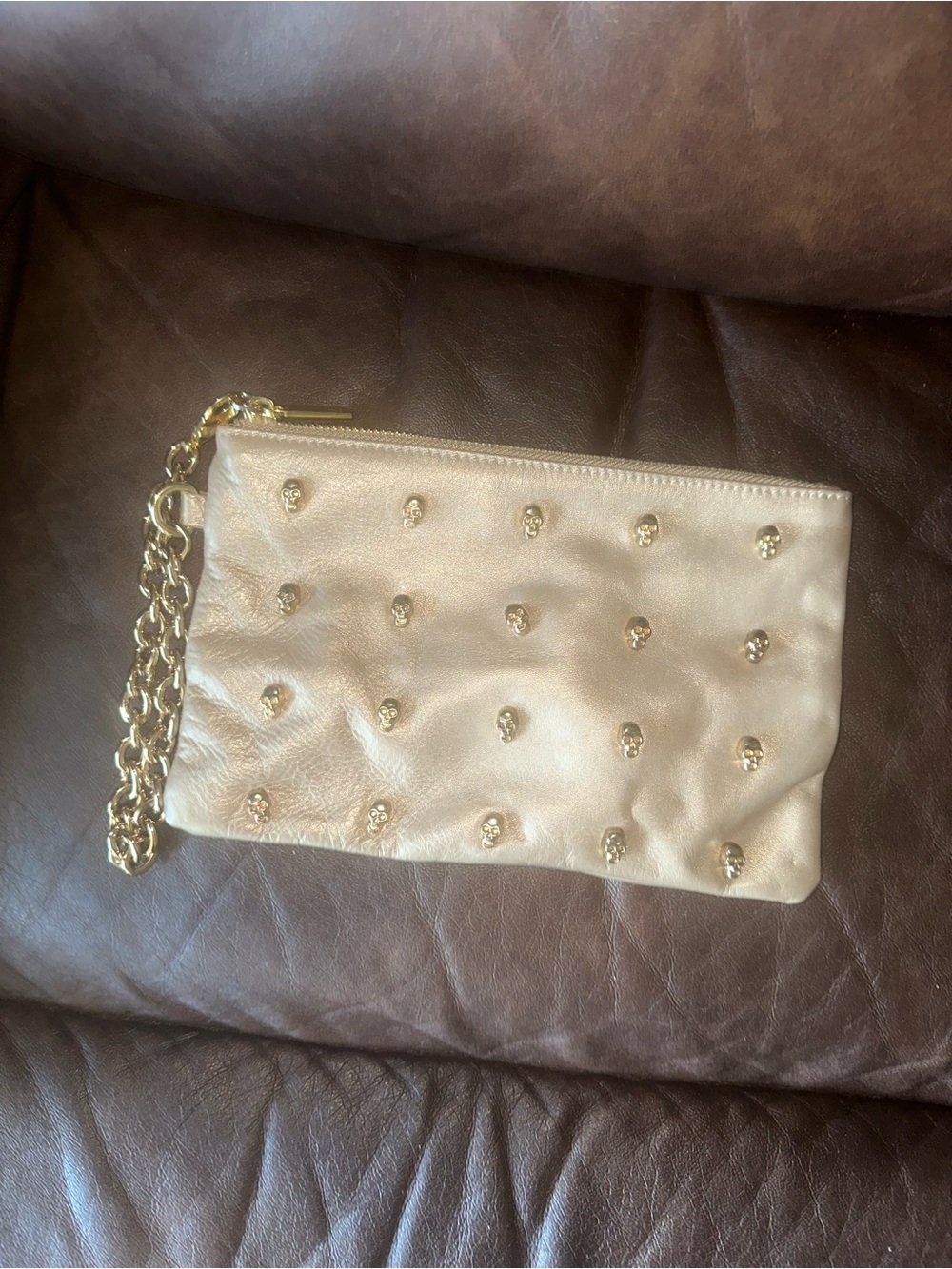 Carol Brodie gold skull studded wristlet wallet clutch